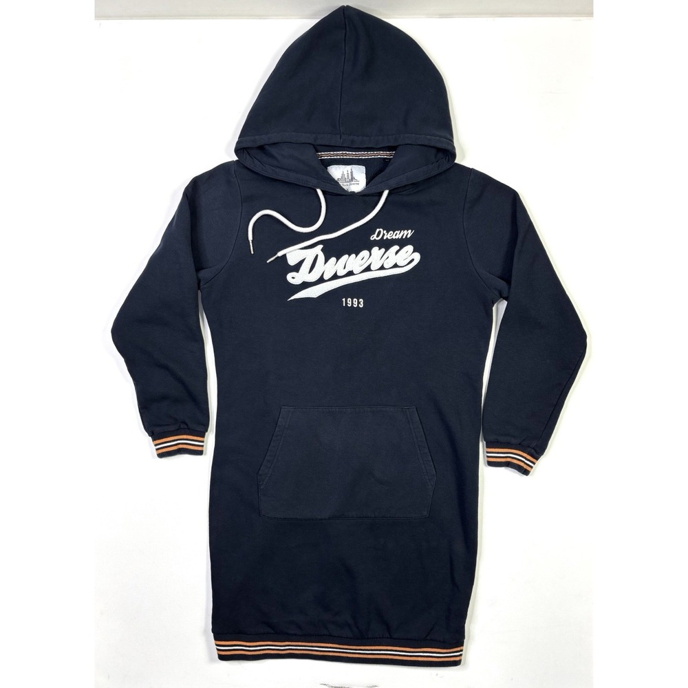 New York Diverse Long Sweatshirt Hoodie Dress Women's Large Dream Navy